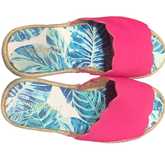 J. McLaughlin Pink Peony Tropical Aries Leather Slide Sandals sz 7.5 - Picture 5 of 12